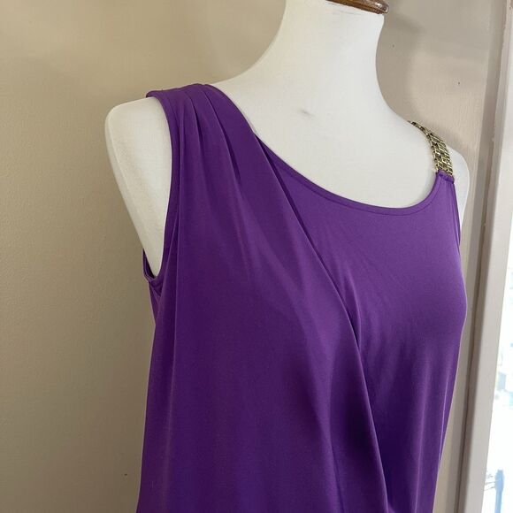 Michael Kors Women Purple Chain Strap Tank Top Size S Gold Hardware Drape Blouse - Picture 4 of 12